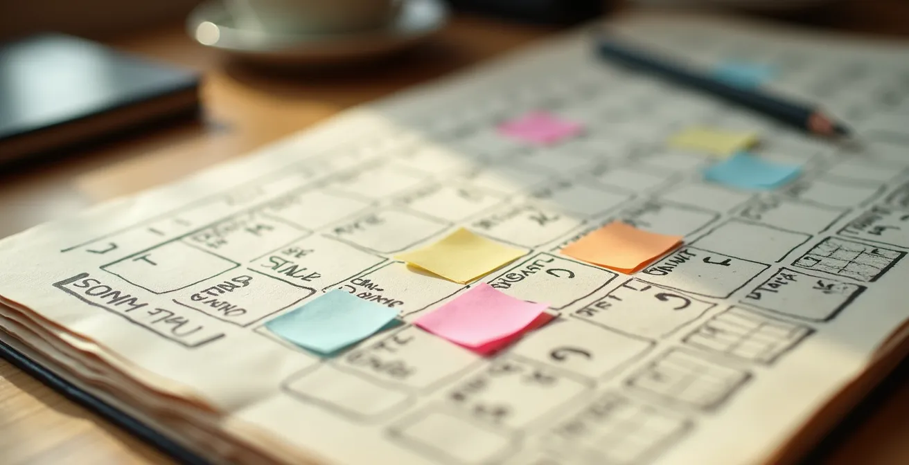 Vue macro d'un calendrier manuscrit avec annotations de réservation pour une location à Oléron