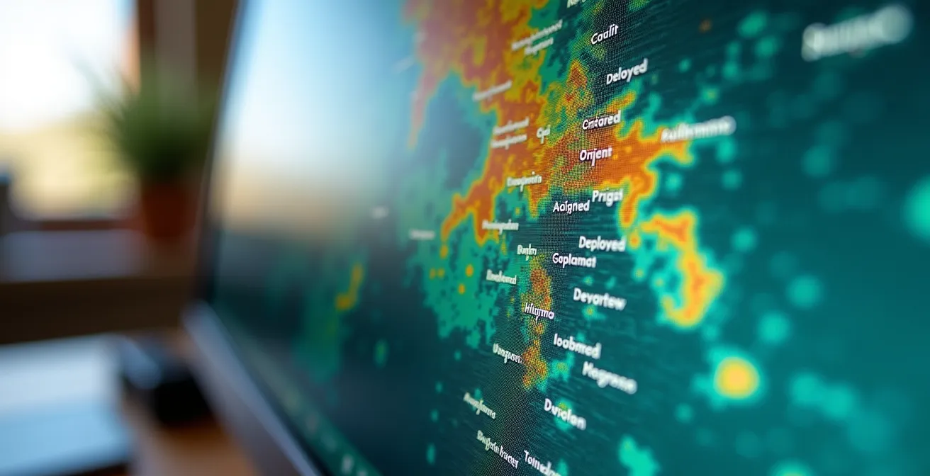 Gros plan sur un écran affichant une carte de couverture fibre avec des zones colorées