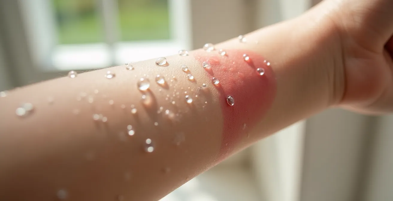 Gros plan sur la peau d'un enfant après baignade montrant la différence d'hydratation