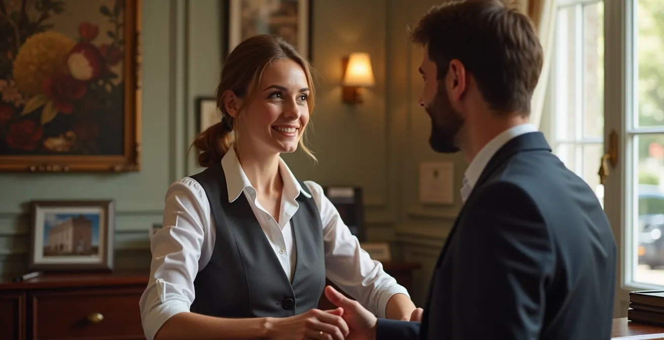 Hall d'accueil d'un hôtel boutique français avec mobilier unique et décoration personnalisée