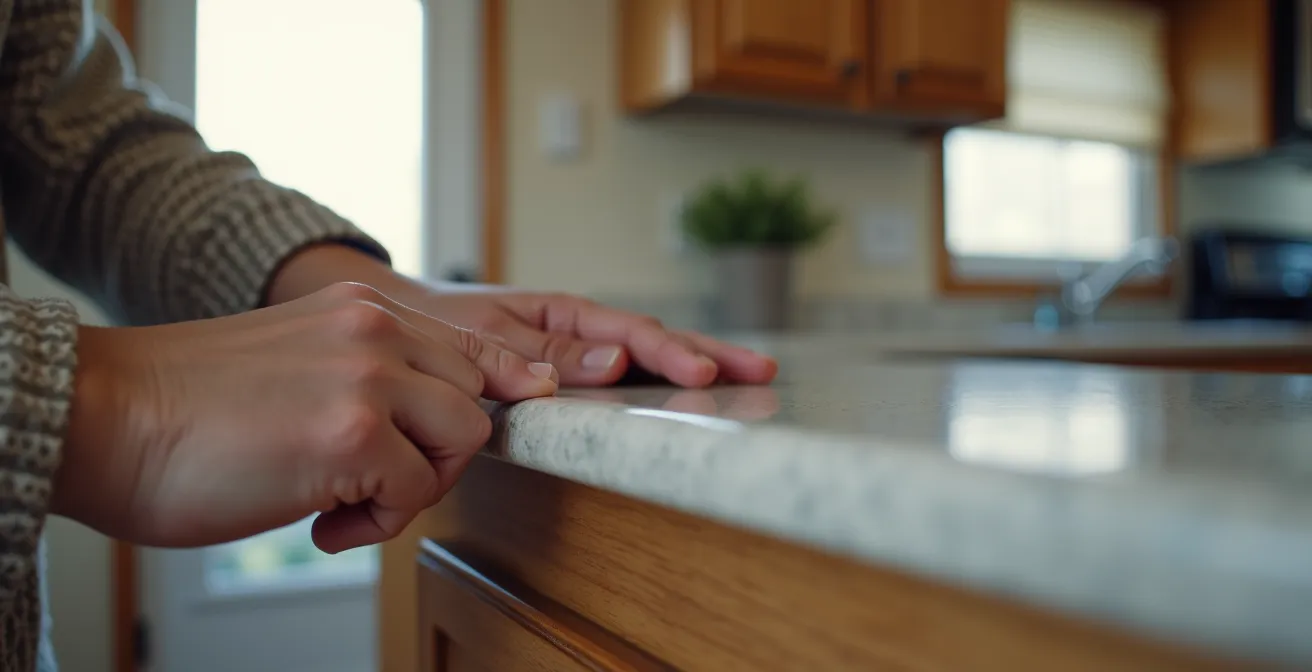 Gros plan sur inspection minutieuse d'un mobile-home avec checklist visuelle