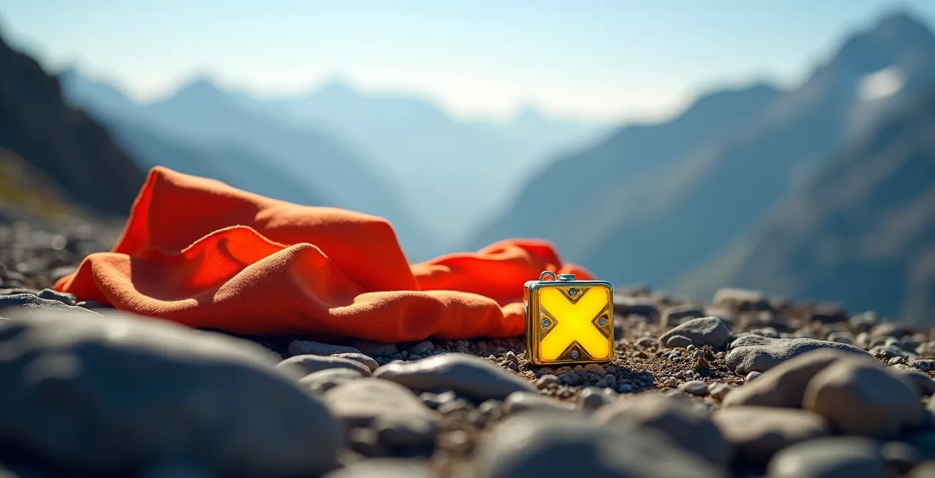 Signal de détresse visible en montagne avec un miroir de signalisation et un sifflet