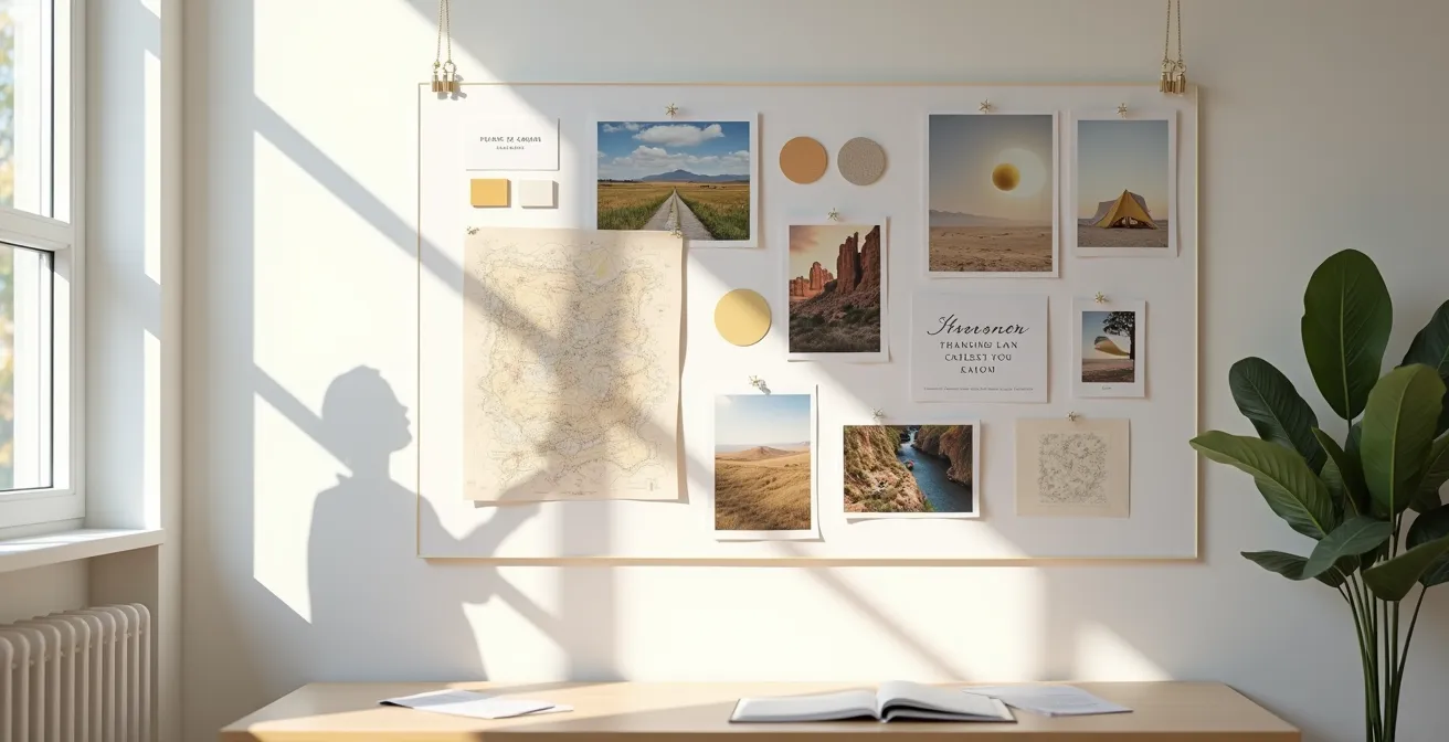 Création d'un moodboard de voyage avec photos, cartes et inspirations visuelles